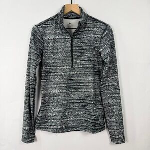 Nike Women's Medium Dri-fit Running Gray Black White Print Quarter-Zip Pullover